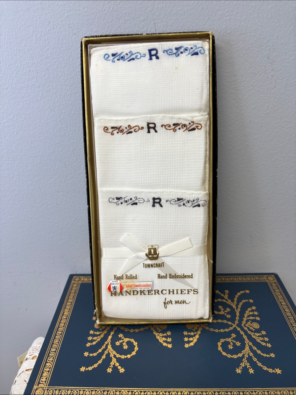 Vintage Embroidered Men's Handkerchiefs Initial "R" Springmaid Fabric